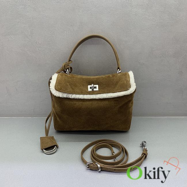 Okify Balenciaga Rodeo Mini Bag Brown Suede With Wool 22x17x8cm - 1