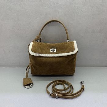 Okify Balenciaga Rodeo Mini Bag Brown Suede With Wool 22x17x8cm