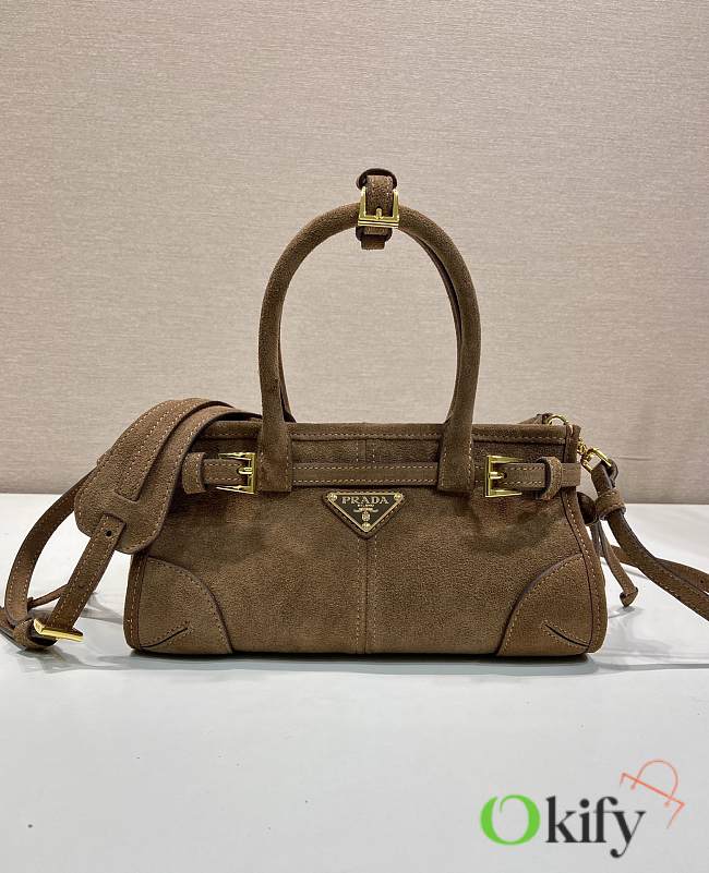 Okify Prada Bonnie Bag Brown Suede 23.5x12x9cm 1BA486  - 1