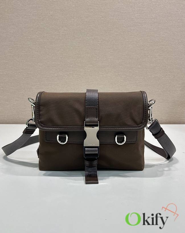 Okify Prada Re-Nylon And Leather Smartphone Case Bag Brown 2ZT071 19x13x5.5cm - 1