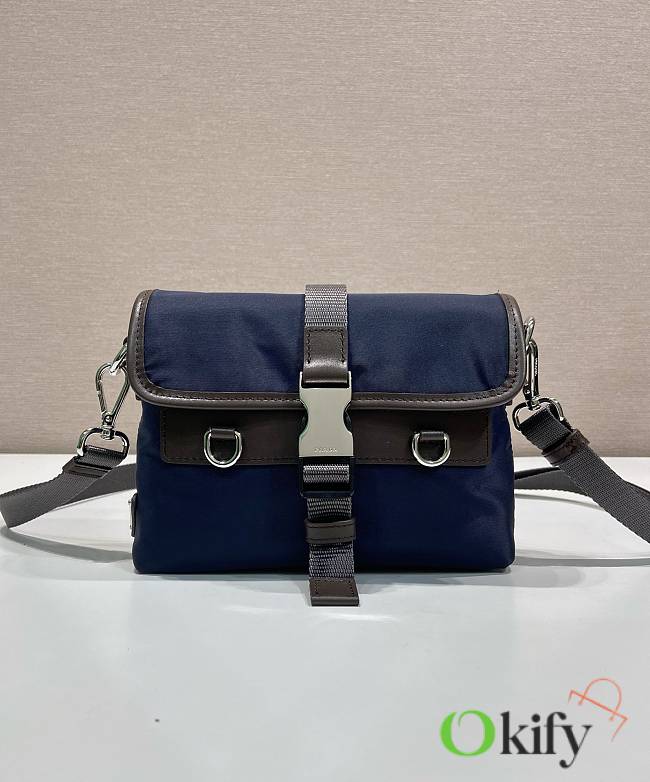 Okify Prada Re-Nylon And Leather Smartphone Case Bag Dark Blue 2ZT071 19x13x5.5cm - 1