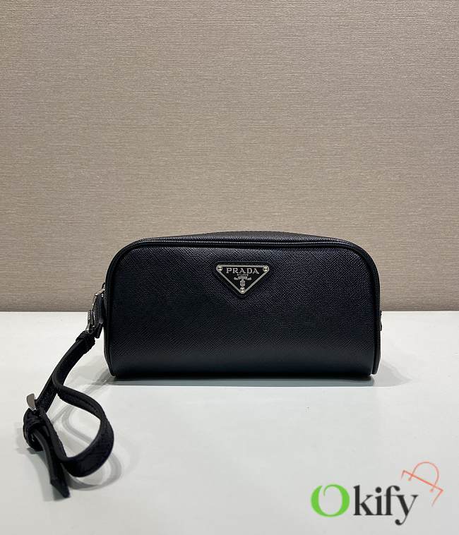 Okify Prada Small Black Leather Pouch 2NE045 20x10x8cm  - 1