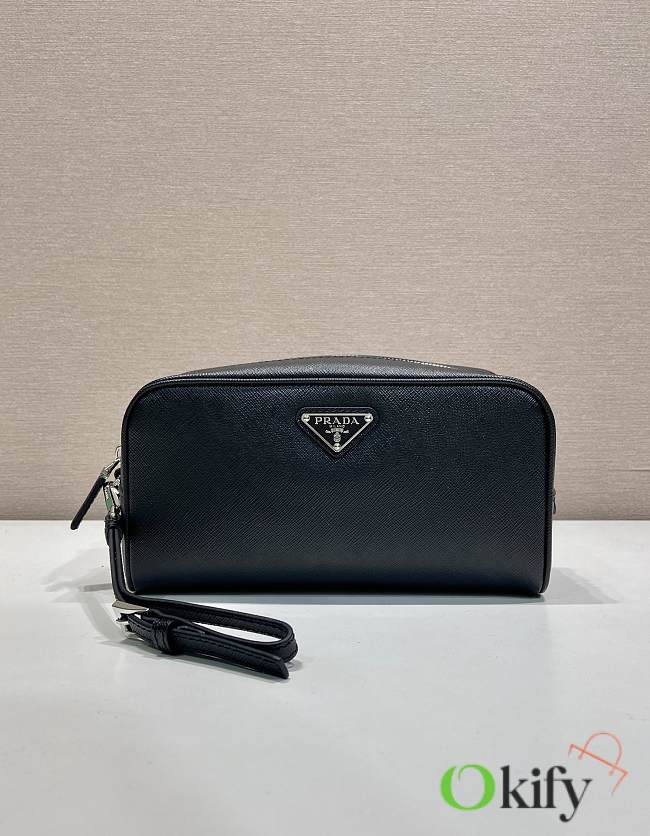 Okify Prada Large Black Leather Pouch 2NE045 22.5x11x8cm  - 1