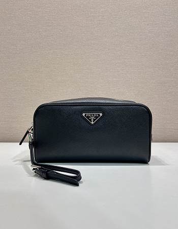 Okify Prada Large Black Leather Pouch 2NE045 22.5x11x8cm 