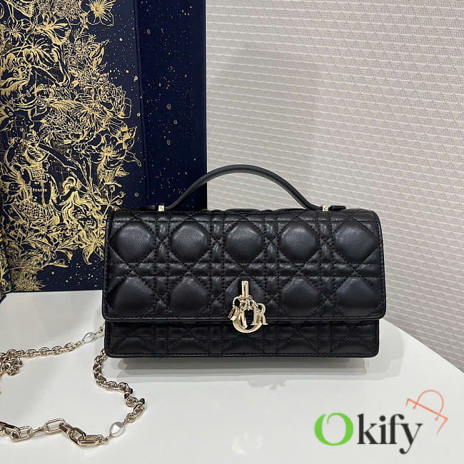 Okify Dior Miss Dior Bag Black Lambskin Light Gold Hardware 21x11x5cm - 1