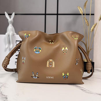 Okify Loewe Medium Flamenco Cats Clutch Bag Brown 30x24.5x10.5cm