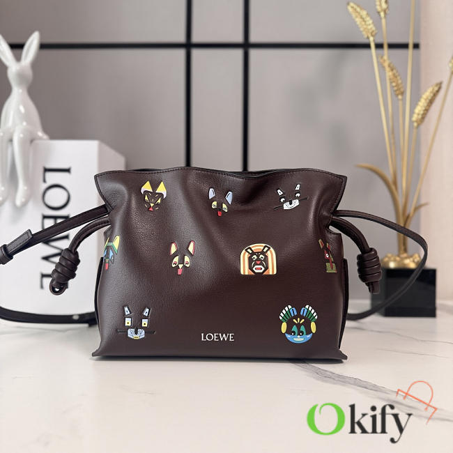 Okify Loewe Small Flamenco Cats Clutch Bag Dark Brown 23x18x9cm - 1