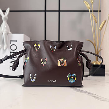 Okify Loewe Small Flamenco Cats Clutch Bag Dark Brown 23x18x9cm