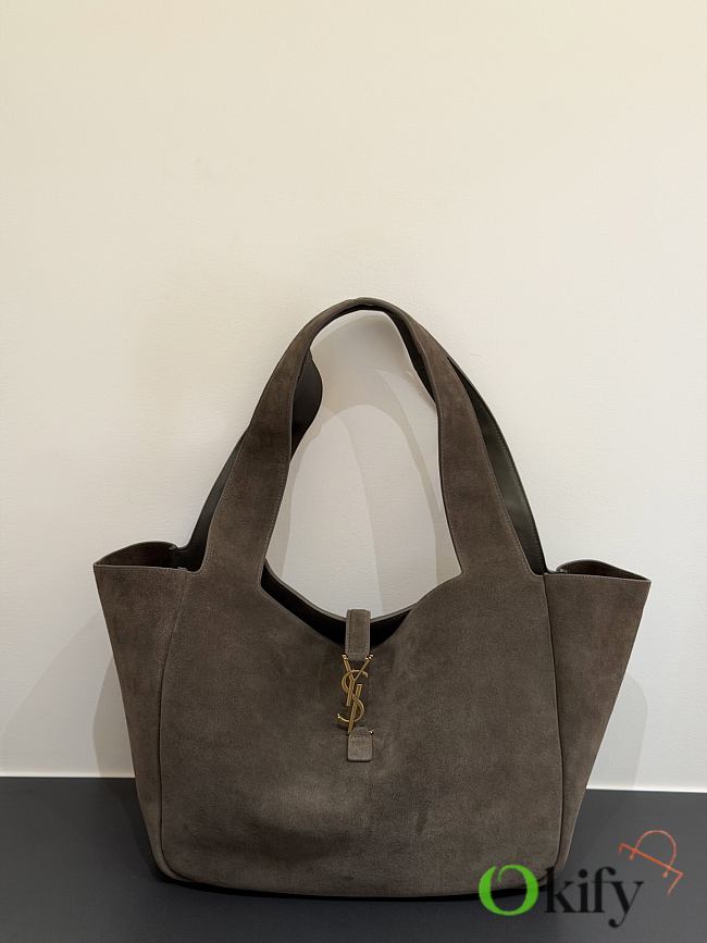 Okify YSL Bea Tote Bag Gray Suede 50x28x18cm - 1