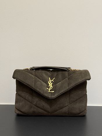 Okify YSL LouLou Puffer Bag Dark Brown Suede 23x15.5x8.5cm