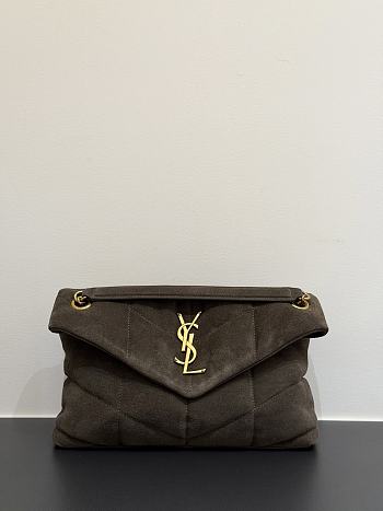 Okify YSL LouLou Puffer Bag Dark Brown Suede 29x17x11cm