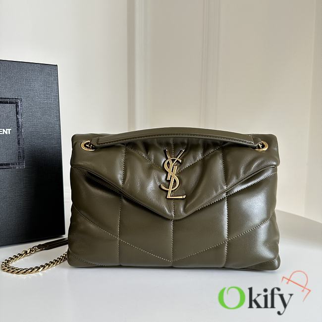 Okify YSL Loulou Puffer Medium Bag Dark Green Olive Lambskin 29x17x11cm - 1