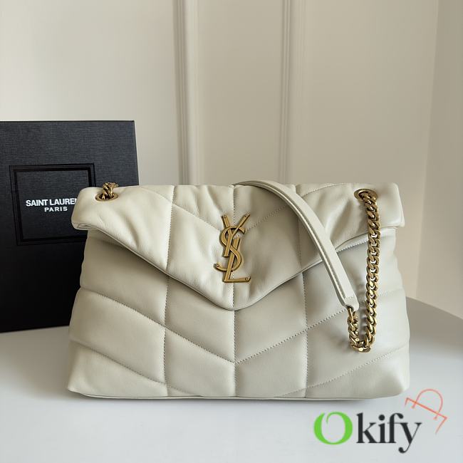 Okify YSL Loulou Puffer Large Bag White Lambskin Gold Hardware 35x23x13.5cm  - 1