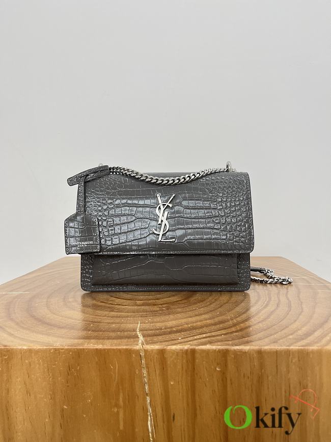 Okify YSL Sunset Bag Gray Crocodile Silver Hardware 22x16x8cm  - 1