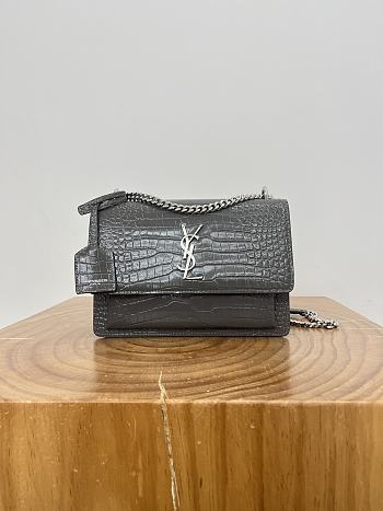 Okify YSL Sunset Bag Gray Crocodile Silver Hardware 22x16x8cm 