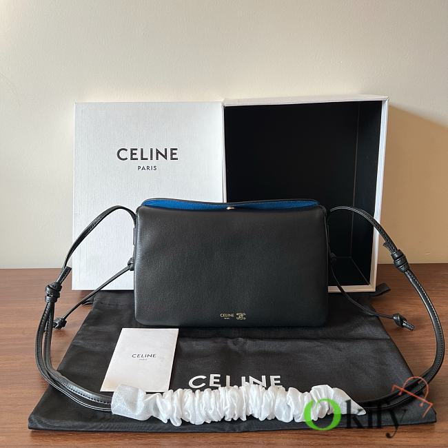 Okify Celine Trio Flap Bag Black Lambskin 22x14x4cm - 1