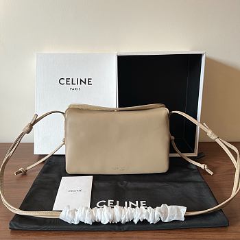 Okify Celine Trio Flap Bag Beige Lambskin 22x14x4cm