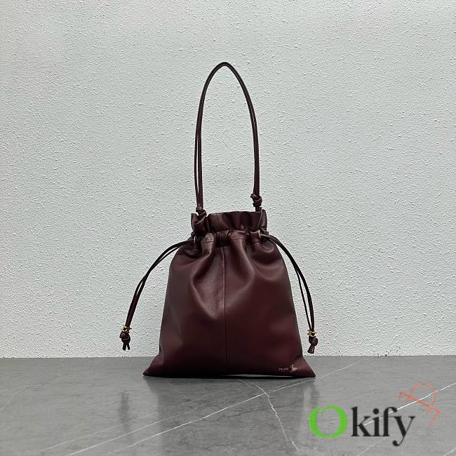 Okify Celine Crystal Pouch Bag Dark Burgundy Lambskin 31x28cm - 1