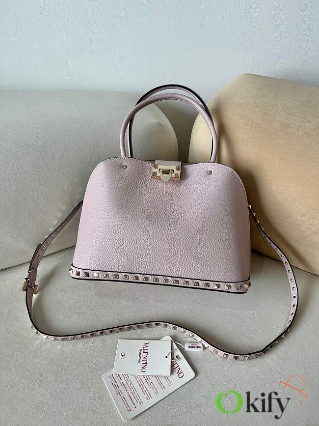 Okify Valentino Garavani Large Rockstud Top Handle Bag Light Pink 28x21x14cm - 1