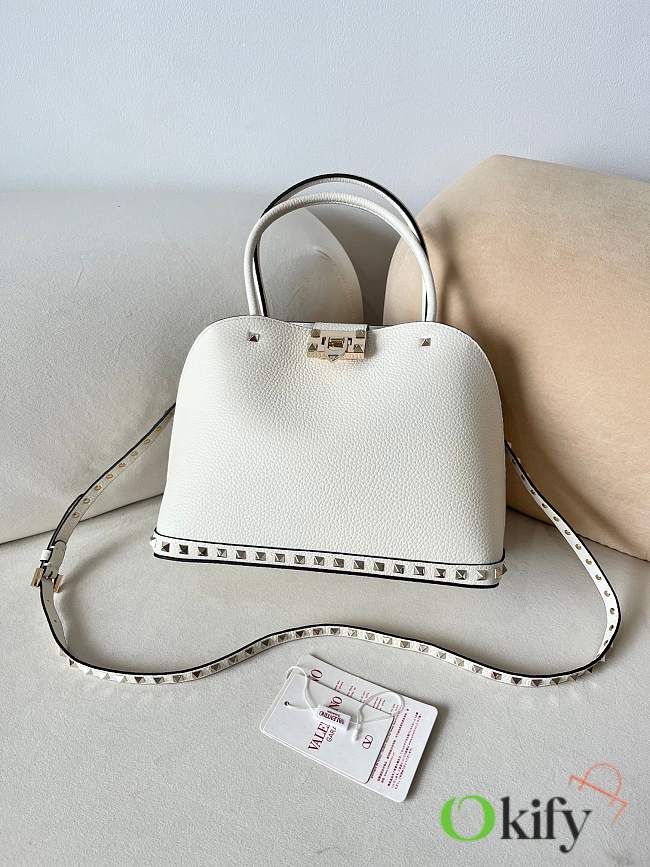 Okify Valentino Garavani Large Rockstud Top Handle Bag White 28x21x14cm - 1