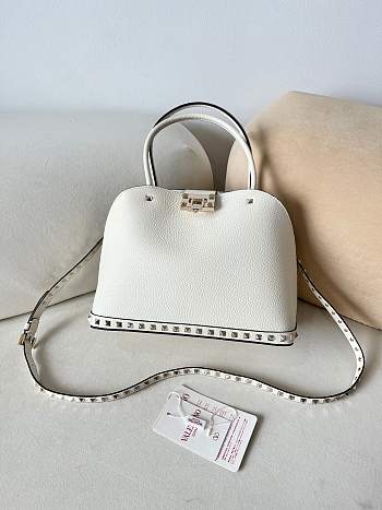 Okify Valentino Garavani Large Rockstud Top Handle Bag White 28x21x14cm