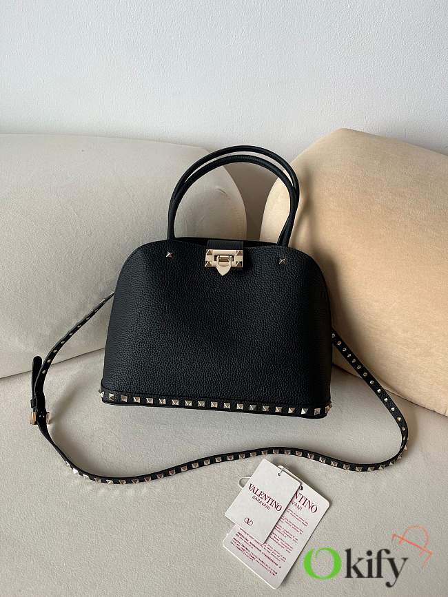 Okify Valentino Garavani Large Rockstud Top Handle Bag Black 28x21x14cm - 1