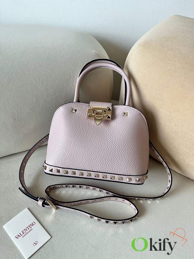Okify Valentino Garavani Small Rockstud Top Handle Bag Light Pink 21x15x10cm - 1
