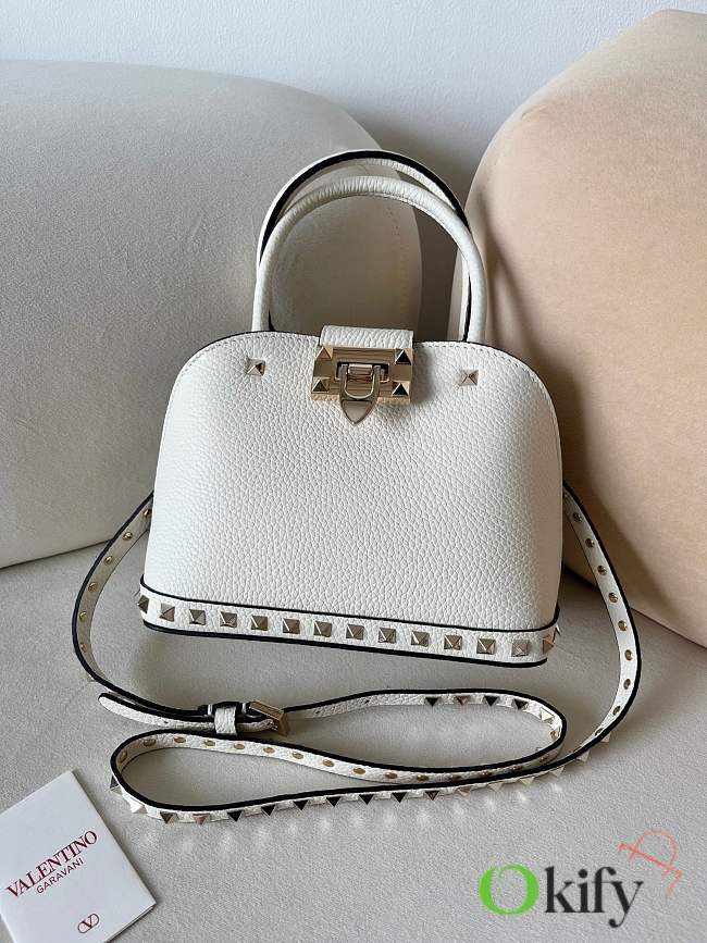 Okify Valentino Garavani Small Rockstud Top Handle Bag White 21x15x10cm - 1