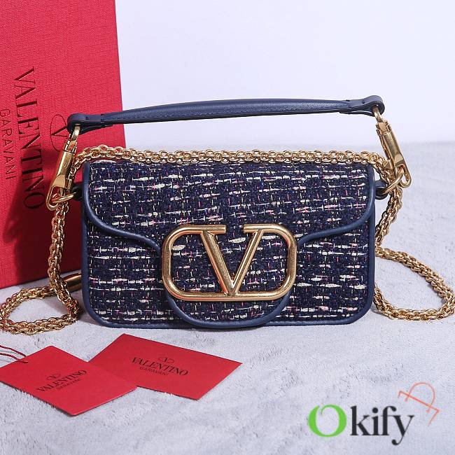 Okify Valentino Garavani Locò Bag Dark Blue Tweed 20x11x5cm - 1