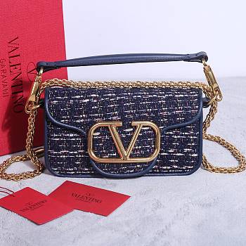 Okify Valentino Garavani Locò Bag Dark Blue Tweed 20x11x5cm