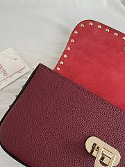 Okify Valentino Garavani Rockstud Bag Red Burgundy Grained Calfskin 24x12x6cm - 4