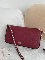 Okify Valentino Garavani Rockstud Bag Red Burgundy Grained Calfskin 24x12x6cm - 5