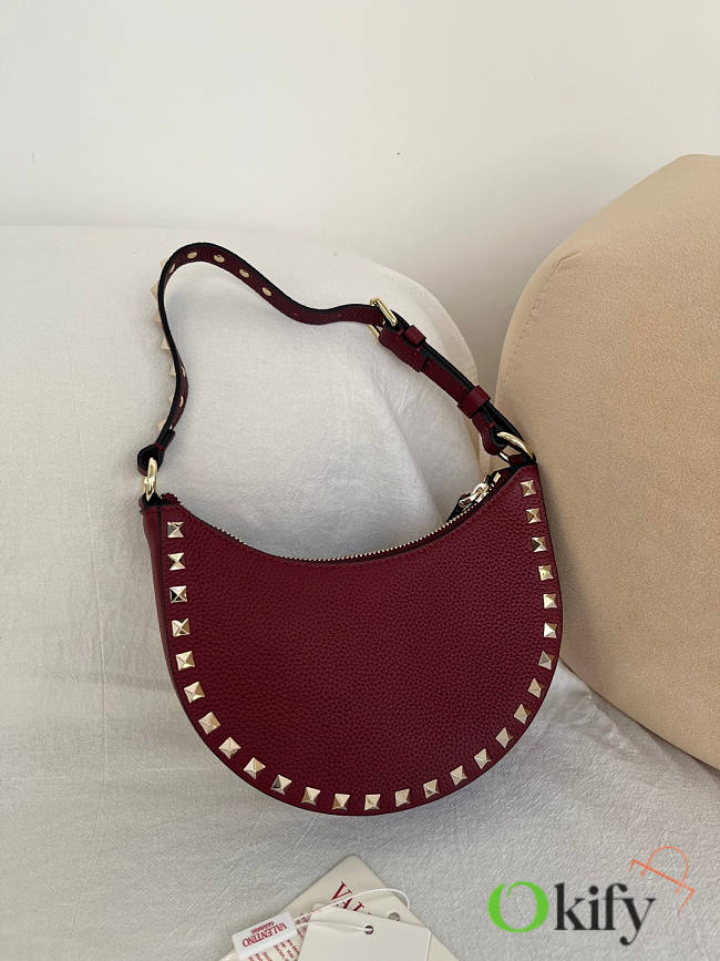 Okify Valentino Mini Rockstud Hobo Bag Red 20x12x4cm - 1