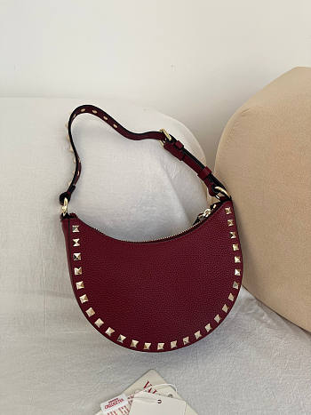 Okify Valentino Mini Rockstud Hobo Bag Red 20x12x4cm