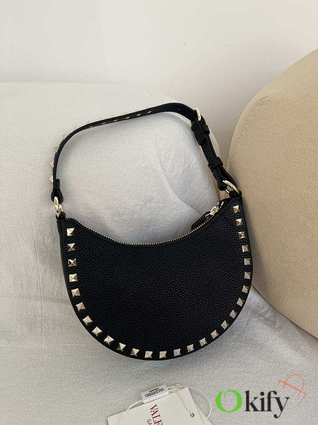 Okify Valentino Mini Rockstud Hobo Bag Black 20x12x4cm - 1