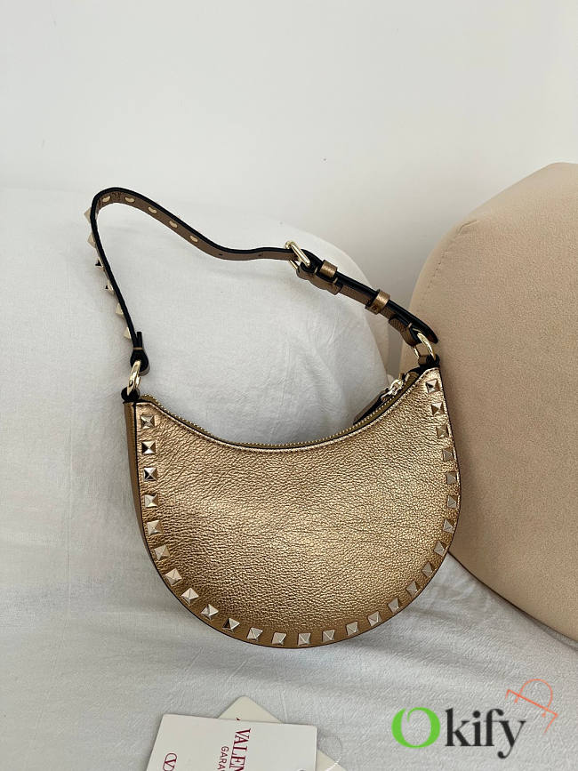 Okify Valentino Mini Rockstud Hobo Bag Gold 20x12x4cm - 1
