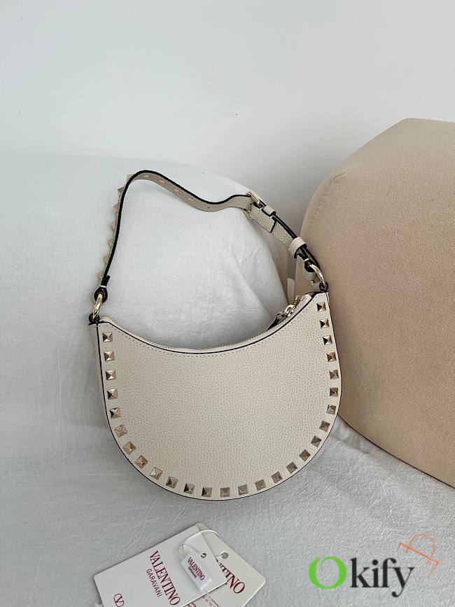 Okify Valentino Mini Rockstud Hobo Bag White 20x12x4cm - 1