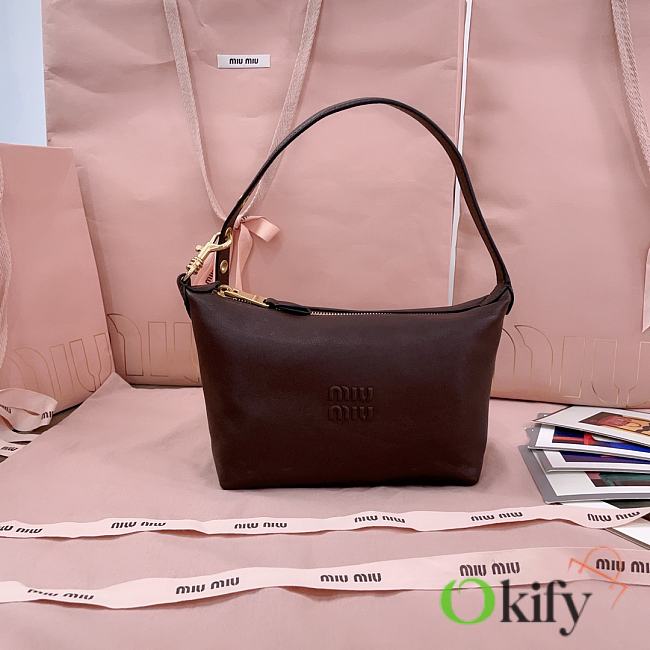 Okify MiuMiu Dark Brown Nappa Leather Pouch 19x14x10cm 5NE841 - 1