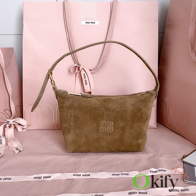 Okify MiuMiu Brown Suede Pouch 19x14x10cm 5NE841 - 1