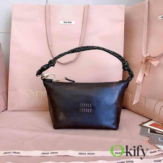 Okify MiuMiu Dark Brown Nappa Leather Pouch With Colorful Strap 19x14x10cm 5NE841 - 1