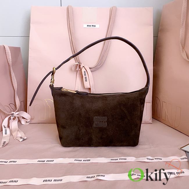 Okify MiuMiu Dark Brown Suede Pouch 19x14x10cm 5NE841 - 1