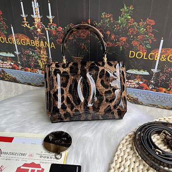 Okify Dolce & Gabbana DG Logo Bag Leopard Patent 17.5x13.5x6.5cm