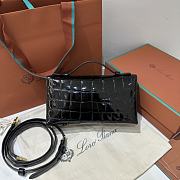 Okify Loro Piana Extra Pocket L19 Bag Black Crocodile Patent Gold Hardware 19x12x7cm - 6