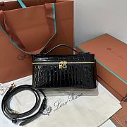 Okify Loro Piana Extra Pocket L19 Bag Black Crocodile Patent Gold Hardware 19x12x7cm - 1