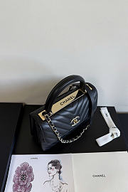 Okify CC Chevron Top Handle Bag In Black Lambskin 25cm - 3