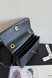 Okify CC Chevron Top Handle Bag In Black Lambskin 25cm - 2