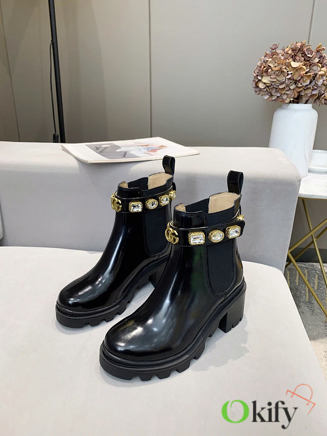 Okify Gucci Black Boots With Diamonds - 1