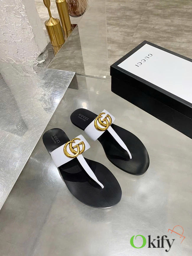 Okify Gucci Black Women Slides With White T-strap - 1