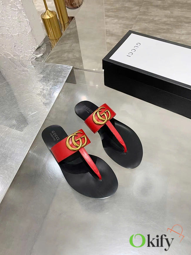 Okify Gucci Black Women Slides With Red T-strap - 1