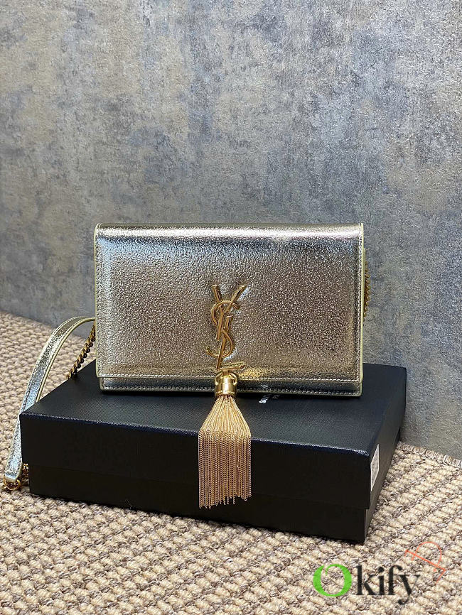 Okify YSL Kate Medium Bag Silver With Gold Tassel 19x12.5x3.5cm - 1